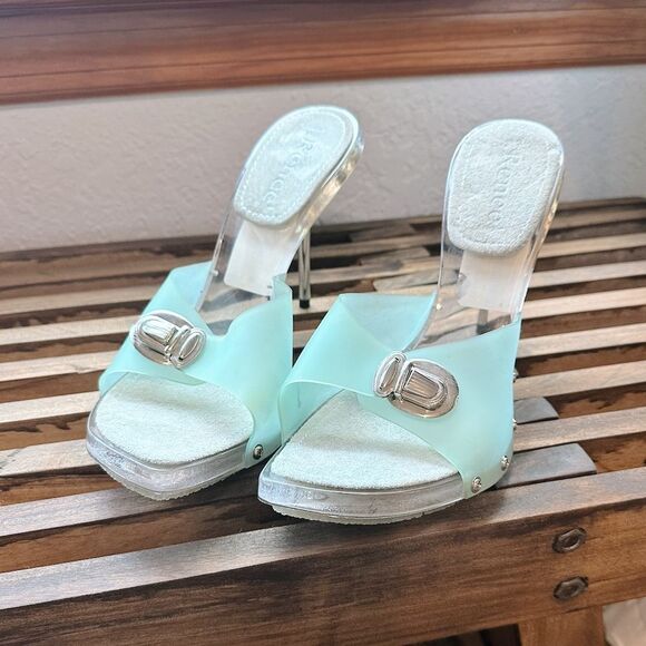 Vintage Y2K Teal and Acrylic Heels - Picture 2 of 5